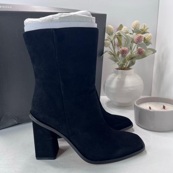 Vince Camuto Dantania Suede Chunky Block Heeled Boot Black Women's 6.5M/37 NWB - Picture 3 of 10